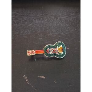 Vintage 1950s-70s Italian Micro Mosaic Guitar Brooch Pin Floral Millefiori Italy